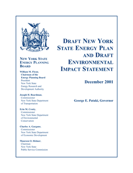 Draft New York State Energy Plan and Draft Environmental Impact Statement Dated December 2001