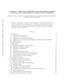 Arxiv:2012.15801V2 [Math.AG] 8 Jun 2021 HRA HT,LNUNM,ZOTPTKAV,KR SCHWEDE, PATAKFALVI, KARL ZSOLT MA, LINQUAN BHATT, BHARGAV .Introduction 1