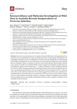 Serosurveillance and Molecular Investigation of Wild Deer in Australia Reveals Seroprevalence of Pestivirus Infection