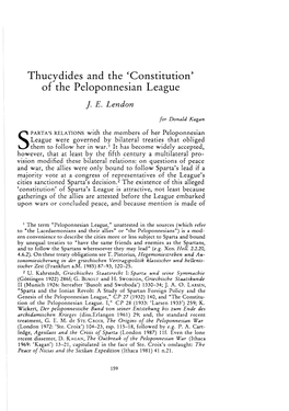 Thucydides and the 'Constitution' of the Peloponnesian League Lendon, J E Greek, Roman and Byzantine Studies; Summer 1994; 35, 2; Proquest Pg