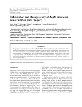 Optimization and Storage Study of Aegle Marmelos Juice Fortified Dahi (Yogurt)