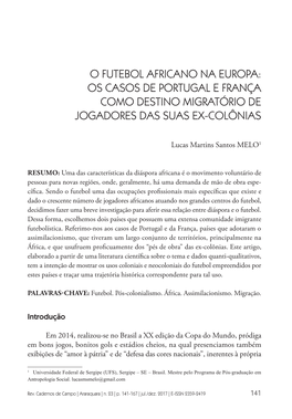 O Futebol Africano Na Europa: Os Casos De Portugal E França Como Destino Migratório De Jogadores Das Suas Ex-Colônias