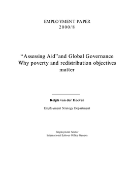 “Assessing Aid”And Global Governance Why Poverty and Redistribution Objectives Matter