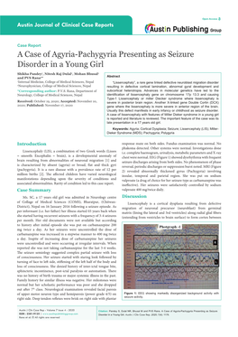 A Case of Agyria-Pachygyria Presenting As Seizure Disorder in a Young Girl