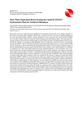 Snow Water Equivalent Retrieval Using Ku- Band SCATSAT-1 Scatterometer Data for Northwest Himalayas