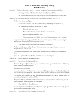 Notes on Paul's Third Missionary Journey Acts 18:22-19:41