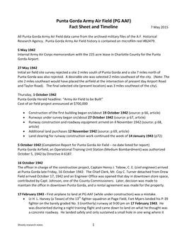 Punta Gorda Army Air Field (PG AAF) Fact Sheet and Timeline 7 May 2015