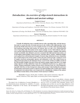 Introduction: an Overview of Ridge-Trench Interactions in Modern and Ancient Settings Virginia B