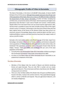 Ethnographic Profile of Tribes in Karnataka