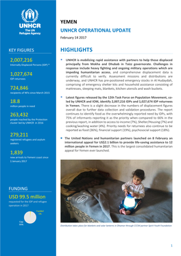 YEMEN UNHCR OPERATIONAL UPDATE February 14 2017