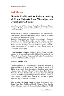 Phenolic Profile and Antioxidant Activity of Crude Extracts from Microalgae and Cyanobacteria Strains