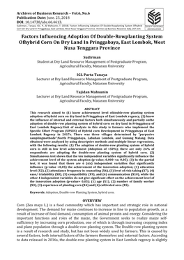 Factors Influencing Adoption of Double-Rowplanting System Ofhybrid Corn on Dry Land in Pringgabaya, East Lombok, West Nusa Tenggara Province