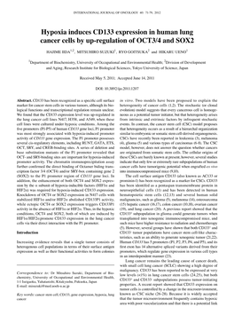 Hypoxia Induces CD133 Expression in Human Lung Cancer Cells by Up-Regulation of OCT3/4 and SOX2