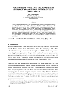 Rumah Tinggal Tjong a Fie: Akulturasi Dalam Arsitektur Bangunan Pada Akhir Abad Ke-19 Di Kota Medan