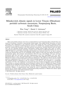 Milankovitch Climatic Signals in Lower Triassic (Olenekian) Peritidal Carbonate Successions, Nanpanjiang Basin, South China