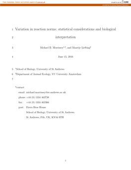 Variation in Reaction Norms: Statistical Considerations and Biological