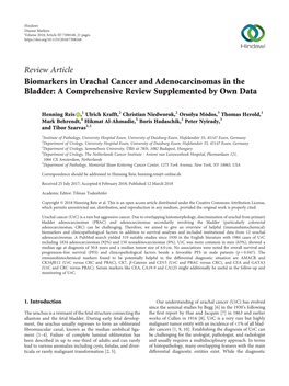 Review Article Biomarkers in Urachal Cancer and Adenocarcinomas in the Bladder: a Comprehensive Review Supplemented by Own Data