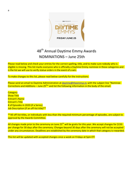 48 Annual Daytime Emmy Awards NOMINATIONS