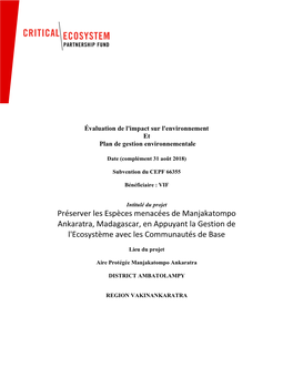 Préserver Les Espèces Menacées De Manjakatompo Ankaratra, Madagascar, En Appuyant La Gestion De L'ecosystème Avec Les Communautés De Base