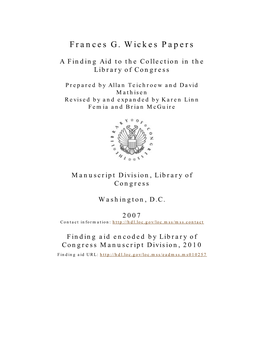 Frances G. Wickes Papers