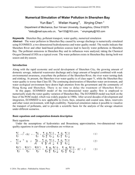 Numerical Simulation of Water Pollution in Shenzhen Bay Yun Bao