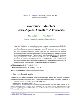 Two-Source Extractors Secure Against Quantum Adversaries∗
