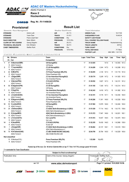 ADAC Formel 4 Saturday, September 19, 2020 16:10 Race 2 Hockenheimring