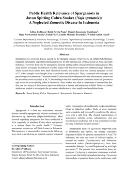 Public Health Relevance of Sparganosis in Javan Spitting Cobra Snakes (Naja Sputatrix): a Neglected Zoonotic Disease in Indonesia