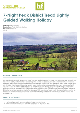 7-Night Peak District Tread Lightly Guided Walking Holiday