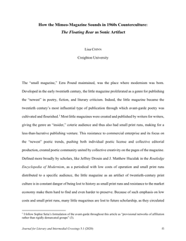 How the Mimeo-Magazine Sounds in 1960S Counterculture: the Floating Bear As Sonic Artifact