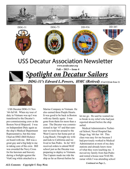 Spotlight on Decatur Sailors DDG-31’S Edward L.Powers, HMC (Retired) (Cont’D from Issue 3)