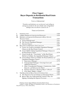 Fixer Upper: Buyer Deposits in Residential Real Estate Transactions