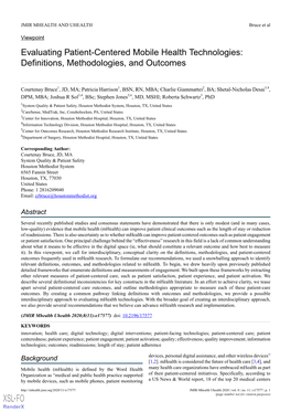 Evaluating Patient-Centered Mobile Health Technologies: Definitions, Methodologies, and Outcomes