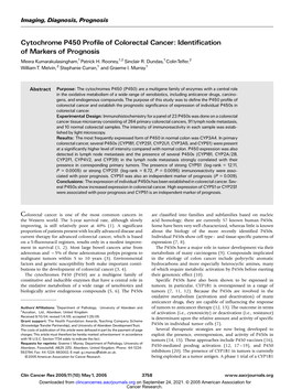 Cytochrome P450 Profile of Colorectal Cancer: Identification of Markers of Prognosis Meera Kumarakulasingham,1Patrick H