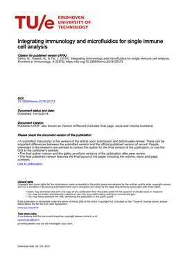 Integrating Immunology and Microfluidics for Single Immune Cell Analysis