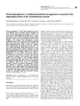 Protein Phosphatase 1A-Mediated Stimulation of Apoptosis Is Associated with Dephosphorylation of the Retinoblastoma Protein