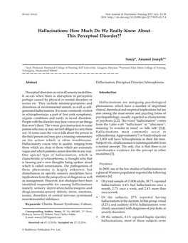 Hallucinations: How Much Do We Really Know About This Perceptual Disorder??