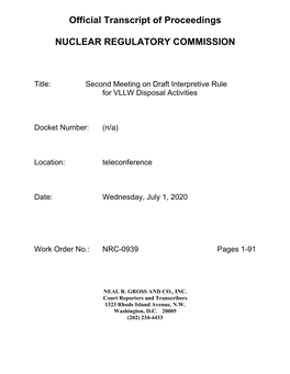Transcript of Second Meeting on Draft Interpretive Rule for VLLW Disposal Activities, July 1, 2020, Pages 1-91