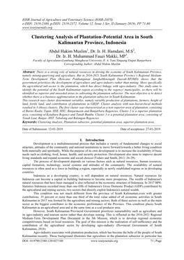 Clustering Analysis of Plantation-Potential Area in South Kalimantan Province, Indonesia