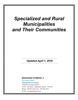 Specialized and Rural Municipalities and Their Communities (April 2010)