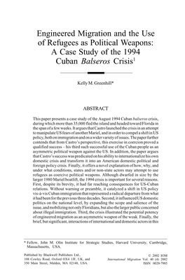 Engineered Migration and the Use of Refugees As Political Weapons: a Case Study of the 1994 Cuban Balseros Crisis1