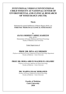 Intentional Versus Unintentional Child Toxicity at National Center of Environmental and Clinical Research of Toxicology (Nectr)