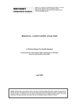 Bolivia: a Situation Analysis