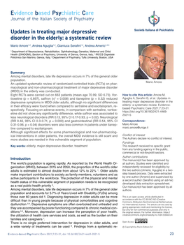 Updates in Treating Major Depressive Disorder in the Elderly