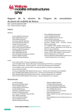 Rapport De La Réunion De L'organe De Consultation Du Bassin De Mobilité