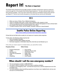 911 Seattle Police Online Reporting When Should I Call the Non-Emergency Number?