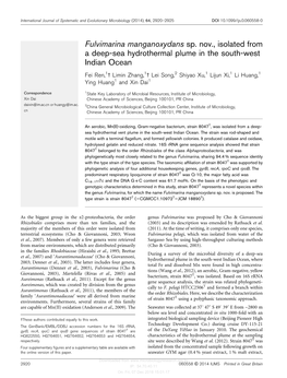 Fulvimarina Manganoxydans Sp. Nov., Isolated from a Deep-Sea Hydrothermal Plume in the South-West Indian Ocean