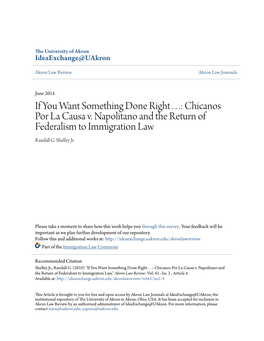 If You Want Something Done Right . . .: Chicanos Por La Causa V. Napolitano and the Return of Federalism to Immigration Law Randall G