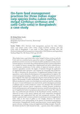 On-Farm Feed Management Practices for Three Indian Major Carp Species (Rohu Labeo Rohita, Mrigal Cirrhinus Cirrhosus and Catla C