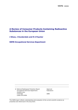 NRPB- Xxxx a Review of Consumer Products Containing Radioactive Substances in the European Union